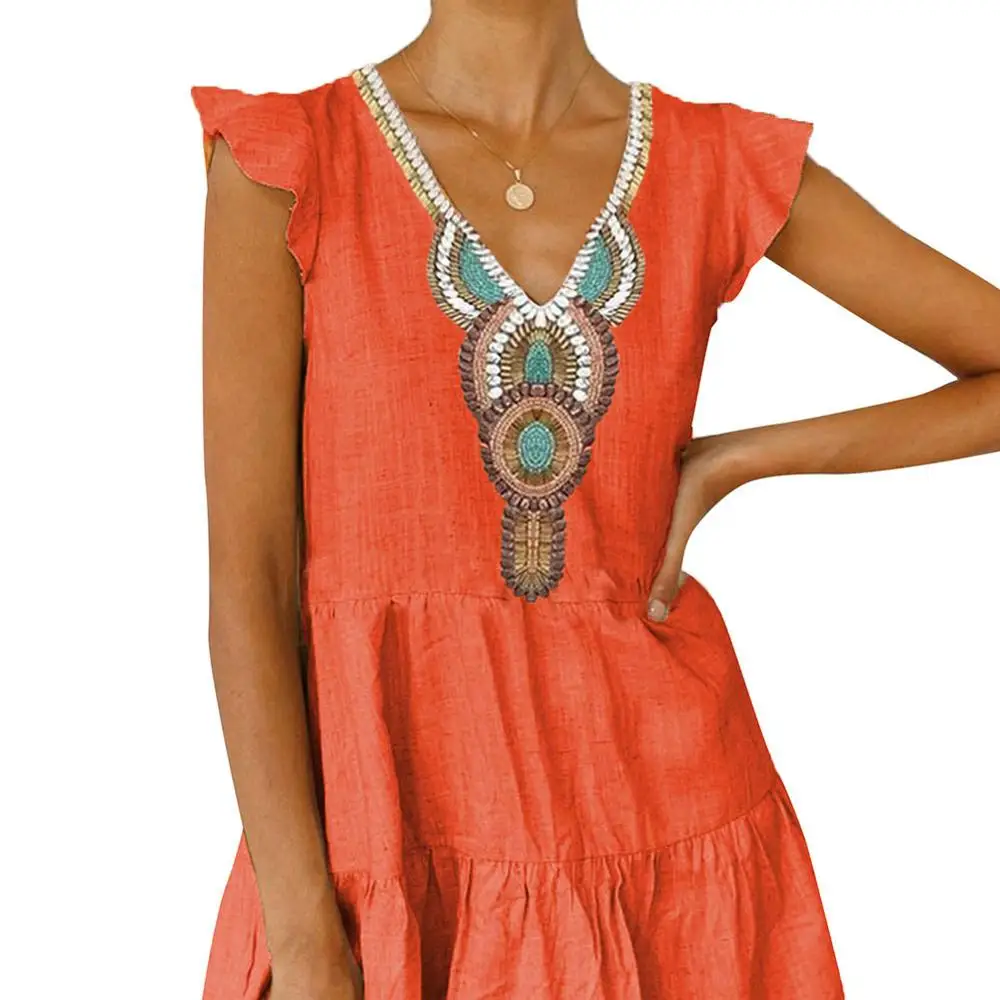 Dashiki-Orange BOHISEN Dashiki African Print Dresses For Women Clothing Sleeveless V-Neck Casual Female Clothes Skirt Formal Dress - Цвет: Dashiki-Orange