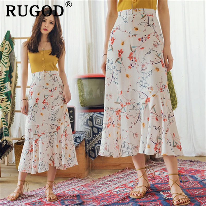 RUGOD элегантная красивая юбка с цветочным принтом женская мода оборки высокая