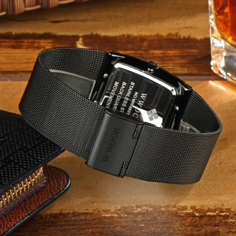 WWOOR Мужские кварцевые часы с квадратным ремешком люксовые водонепроницаемые