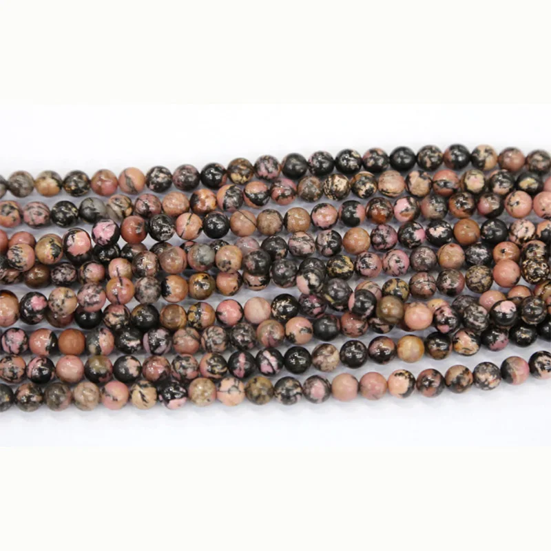 Оптовая продажа натуральный черный кружевной розовый Родонит круглые свободные