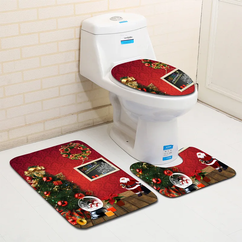 

Christmas Decoration Pattern 3Pieces Toilet Bath Mats Set Non-slip Bathroom Carpets Set Rugs For The Toilet Shower Room Carpet