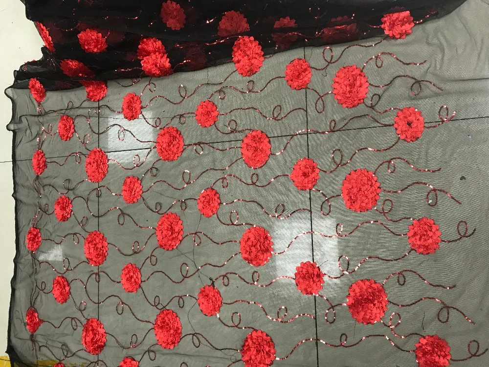 3D ручной работы/сетка Кружево ткани/бабочки/Красный embroideried цветы черный сетка |