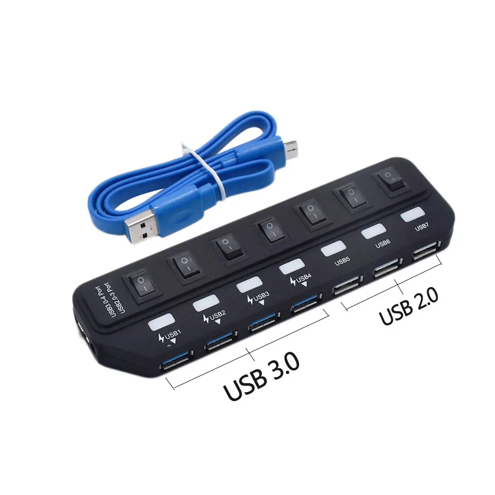 Высокоскоростной USB-разветвитель на 7 портов 3 0 дюйма 5 Гбит/с 2 светодиодов |