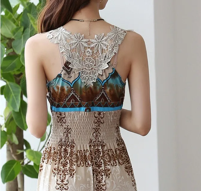 Летнее платье в богемном стиле с v-образным вырезом и цветочным кружевом | Женская