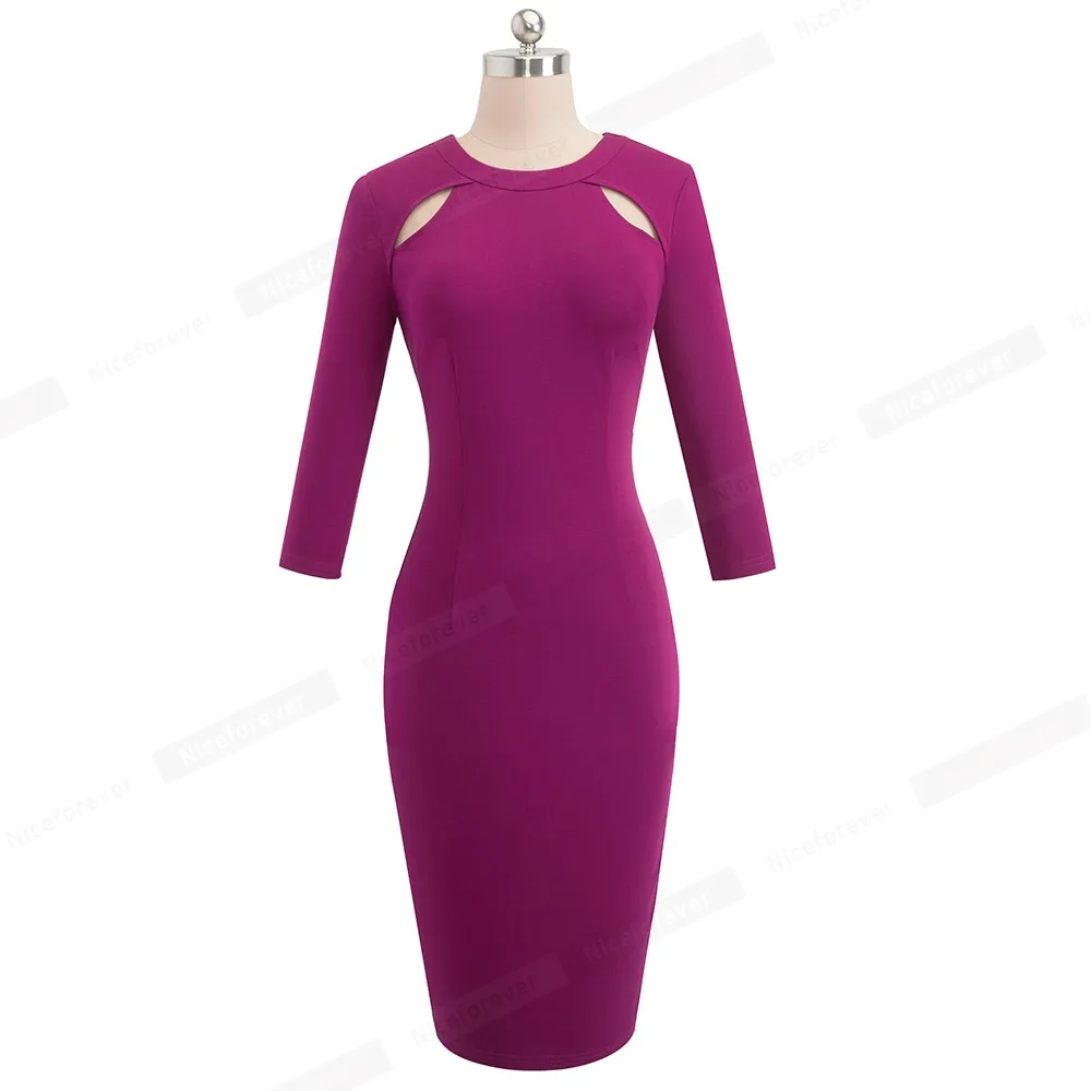 Хорошее-forever винтажное однотонное Открытое платье с круглым вырезом vestidos деловые вечерние облегающее элегантное офисное платье для женщин B488
