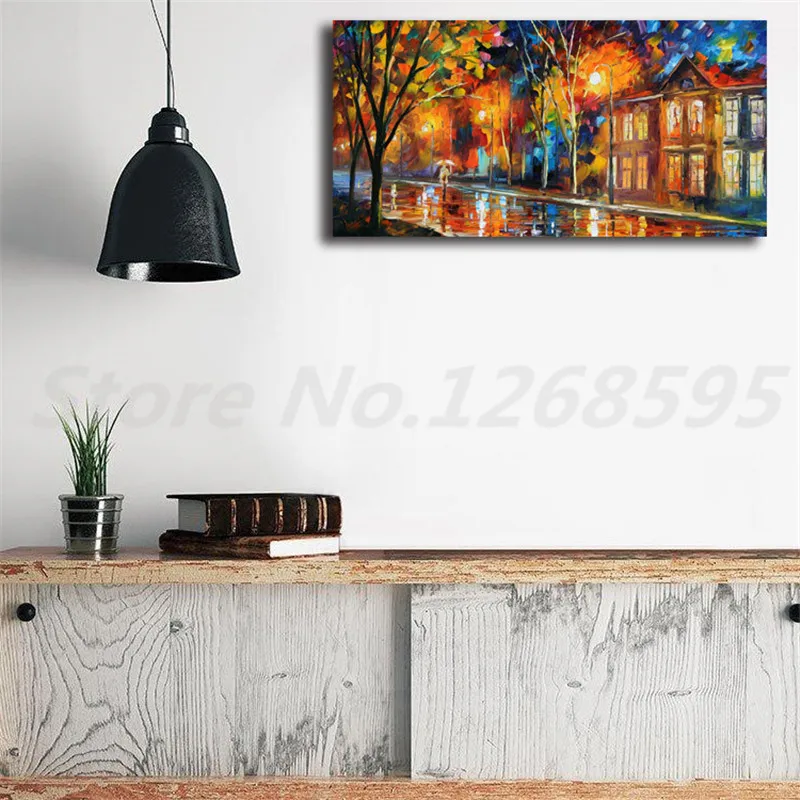 Rainy Night Street Wall Art Canvas Poster And Print Oil Painting Decorative Picture Landscape For Living Room Home Decor | Дом и сад