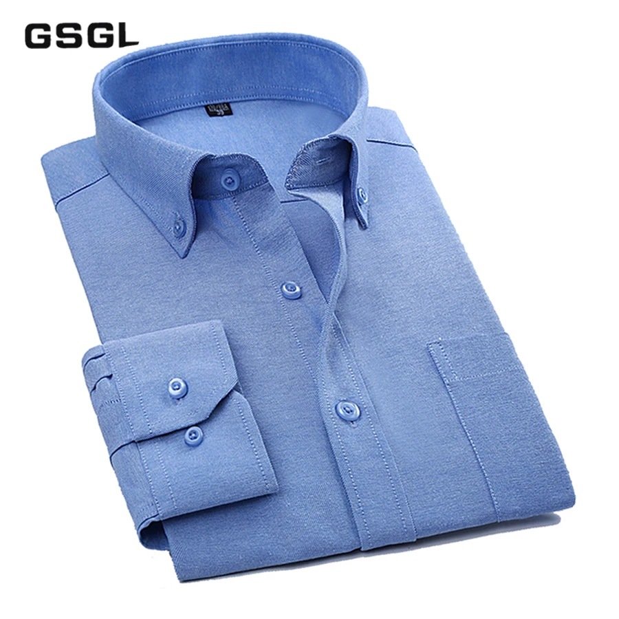 

Mens Long Sleeve Solid Oxford Dress Shirt with Left Chest Pocket High-quality Male Casual Regular-fit Tops Button Down Shirts