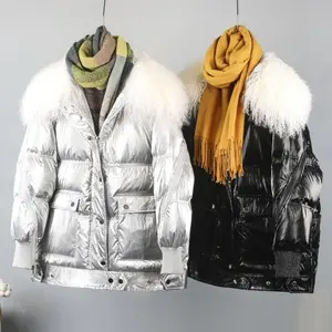 Женское длинное пуховое пальто, теплая парка на белом утином пуху с воротником из натуральной шерсти, 2019 пух, для зимы, 90%
