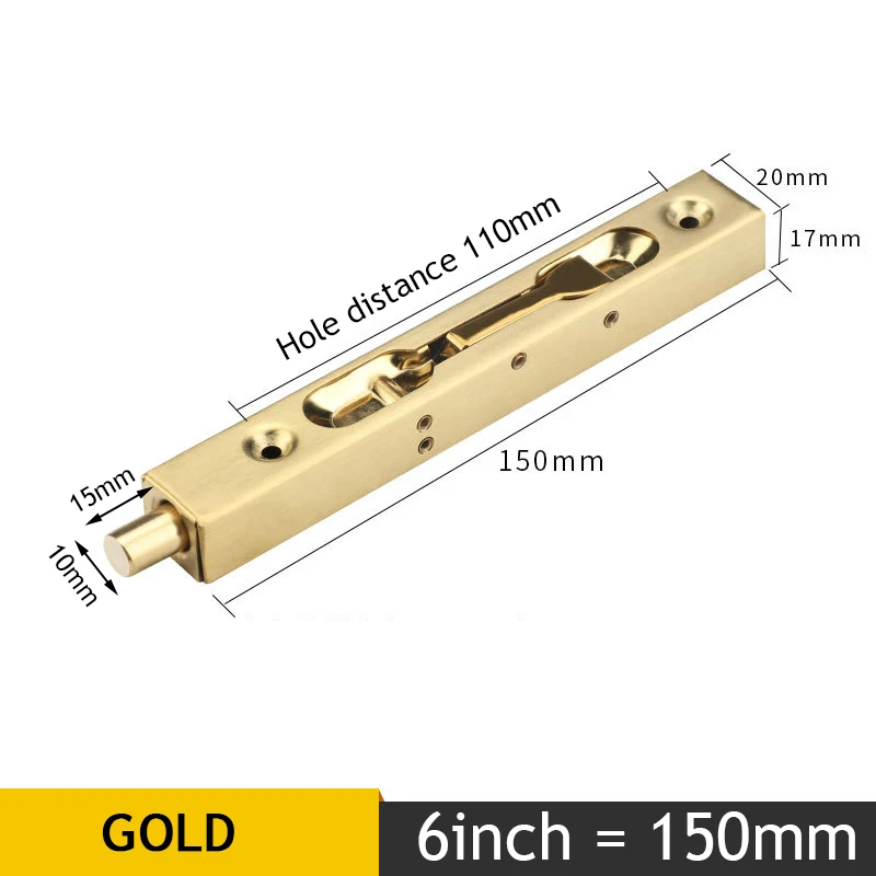 Gold 6inch KAK 4/6/8/10 дюймов Нержавеющая сталь Скрытая стержень автомобильной двери охранник дверная защелка на сдвигающуюся дверь, замок с болтами, для ванной комнаты: защита от пыли и аппаратное обеспечение - Цвет: Gold 6inch