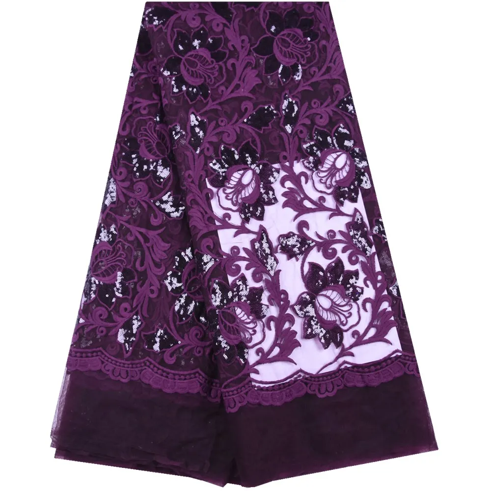 Последняя темно фиолетовая кружевная ткань с вышивкой африканская 2019