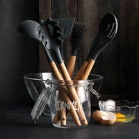 utensils cookware food grade silicone wood handle kitchen cooking tools spatula turner ladle kitchenware