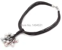 Wholesale Pearl Jewelry Black Leather Necklace Multi-Strand Purple Color Freshwater Pearl Necklace - Handmade Jewelry - XZN139