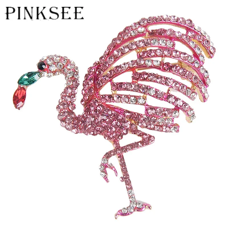 

PINKSEE New Design Alloy Crystal Flamingo Brooches for Women Rhinestone Bird Brooch Pins Party Gift Scarf Buckle
