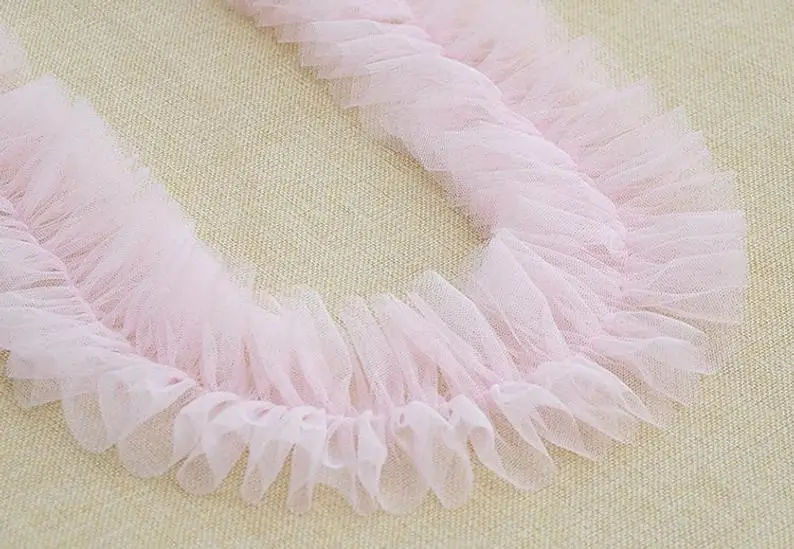 light pink 1 ярд Светло-розовый тюль со сборками отделка, оборка отделка, гофрированный с сеткой отделка, платье-пачка ткань, сетка с оборками, Свадебный декор - Цвет: light pink