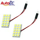Светодиодная купольная панель AutoEC 100X, 15 SMD 5050, ламсветильник для чтения салона автомобиля, 12 В, белая, синяя, с адаптером Festoon T10, # LL10