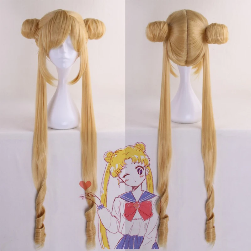 

120cm Long Curly Golden Tsukino Usagi Synthetic Hair Cosplay Wigs Heat Resistance + Free wig Cap
