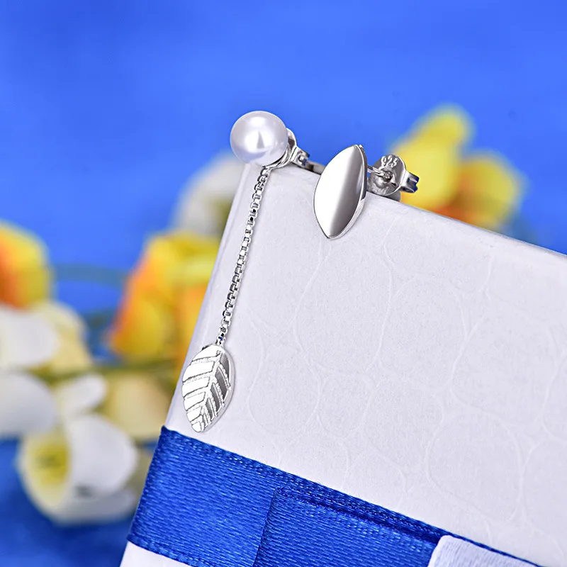 2019 стильные серьги гвоздики простые асимметричные с листьями и жемчужинами для