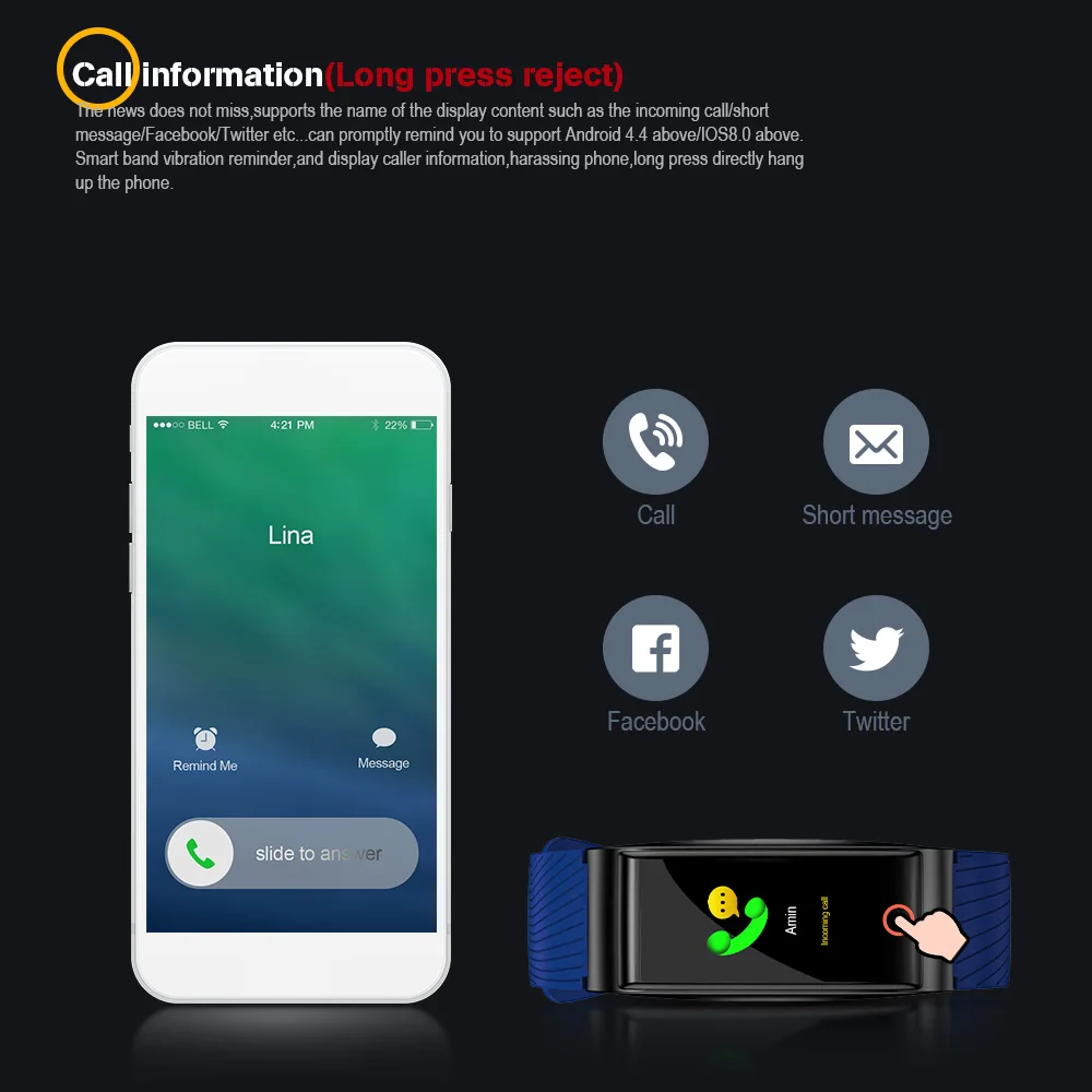 F4 металлический Смарт браслет монитор артериального давления сердечного ритма