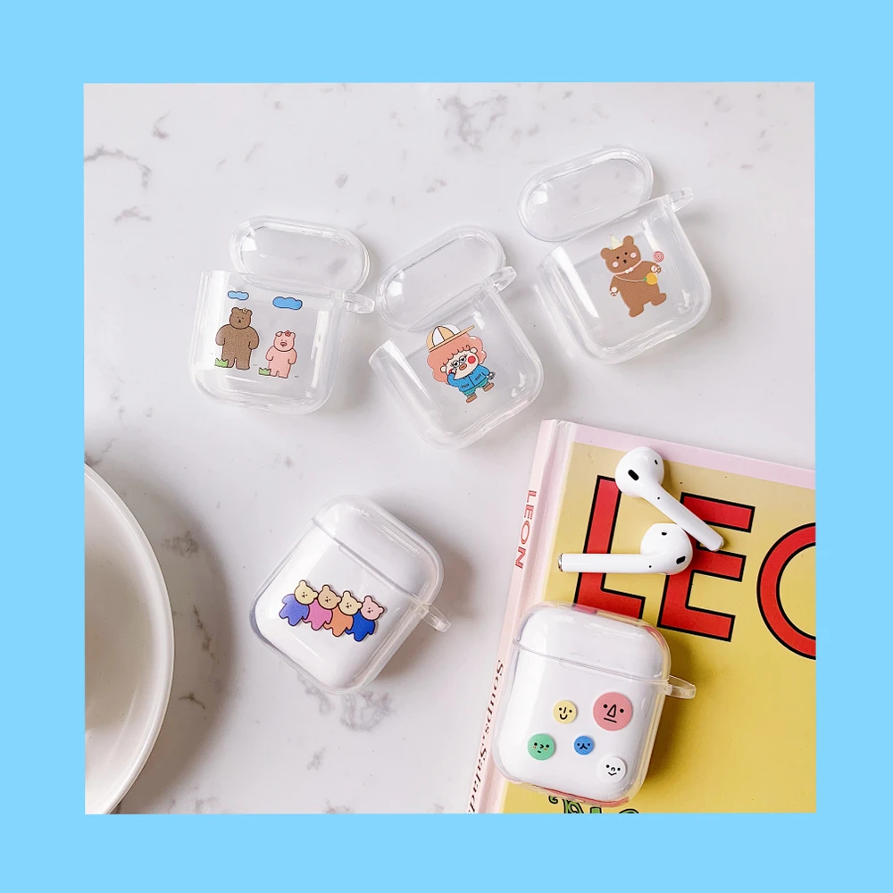 Мягкий прозрачный чехол для наушников из ТПУ с рисунком для Apple AirPods 1 2, проводная Беспроводная зарядная коробка, прозрачные чехлы, милый защитный чехол