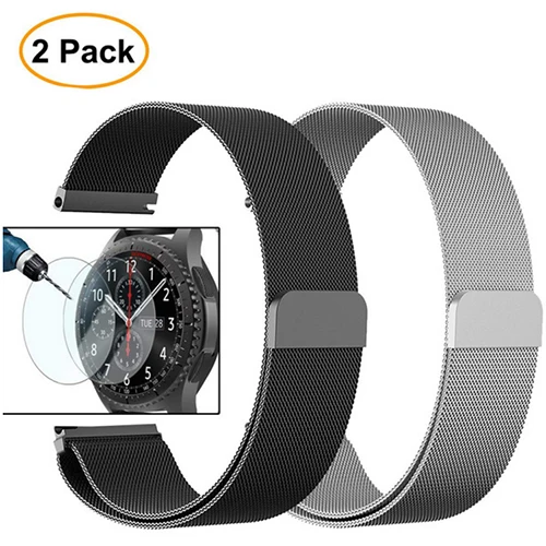 Black Silver Миланская петля и ремешок из нержавеющей стали 20 мм для samsung Galaxy Watch 42 мм Active gear Sport S2 классический магнитный ремешок - Цвет ремешка: Black Silver