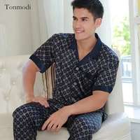 summer mens pajamas short sleeve pyjamas trousers silk thin men lounge pajama sets plus size 3xl nightshirt
