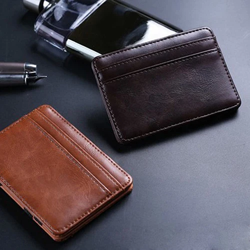 Мужской кожаный тонкий кошелек двойного сложения с отделением для карт и