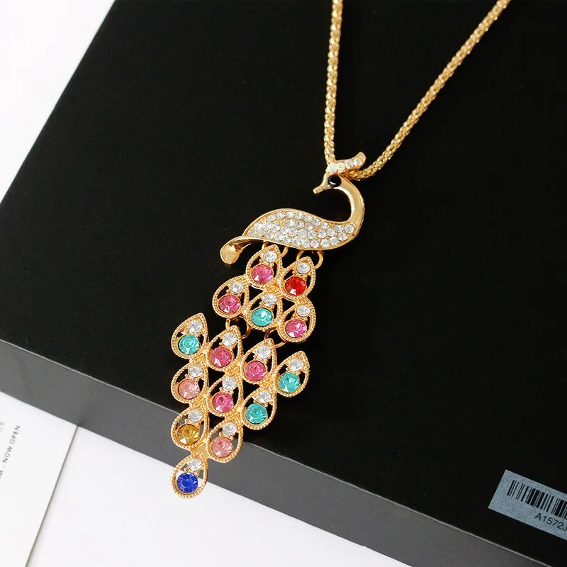 Изысканные модные украшения длинная цепочка с павлином ожерелье элегантное