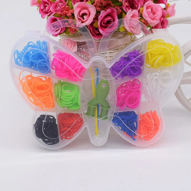 600pcs 600 шт. резиновые ткацкие ленты, игрушки для детей, подарок для девочек, DIY Браслеты, повязка для волос, Бабочка, Детские комплекты, Ремесленная игрушка, обучающая завязывать шнурки, крючок, приспособление для шитья - Цвет: 600pcs