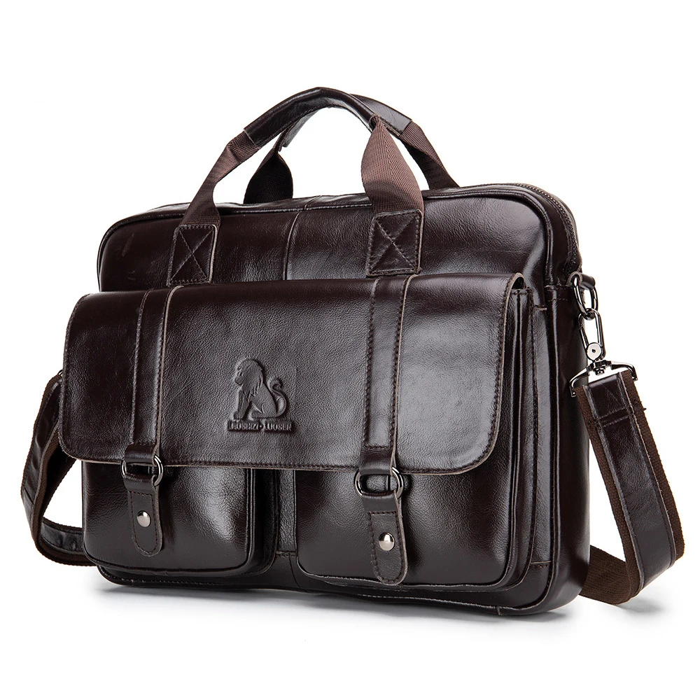 

100% Cow Genuine Leather Business Men's Briefcase Male Shoulder Bag Real Leather Men Messenger Bag Tote Computer Bag New Luxury