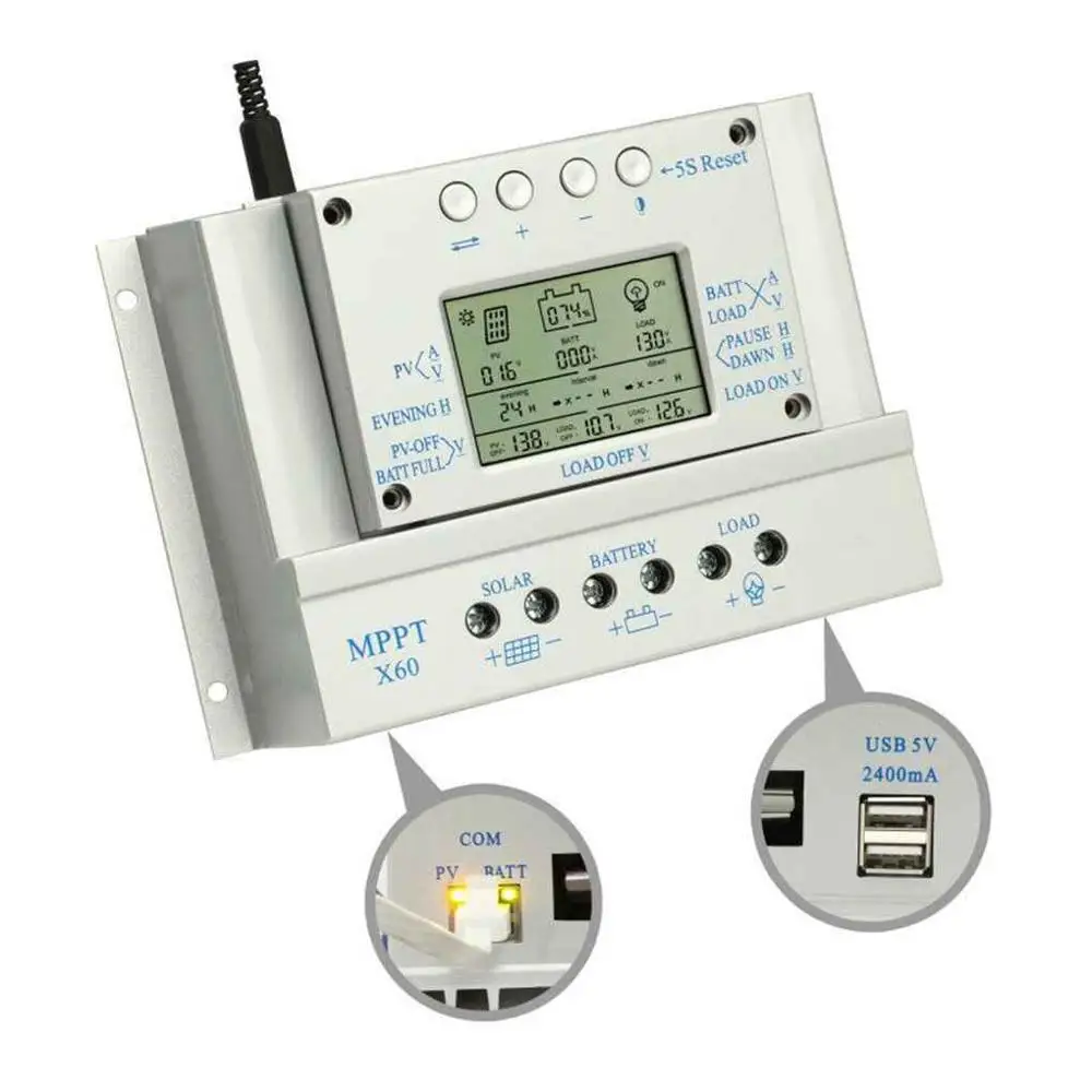 

60/80A MPPT 12/24V Remote Solar Controller Dual USB Charge Controller Auto Digital Solar Charge Charging Regulator 1000M