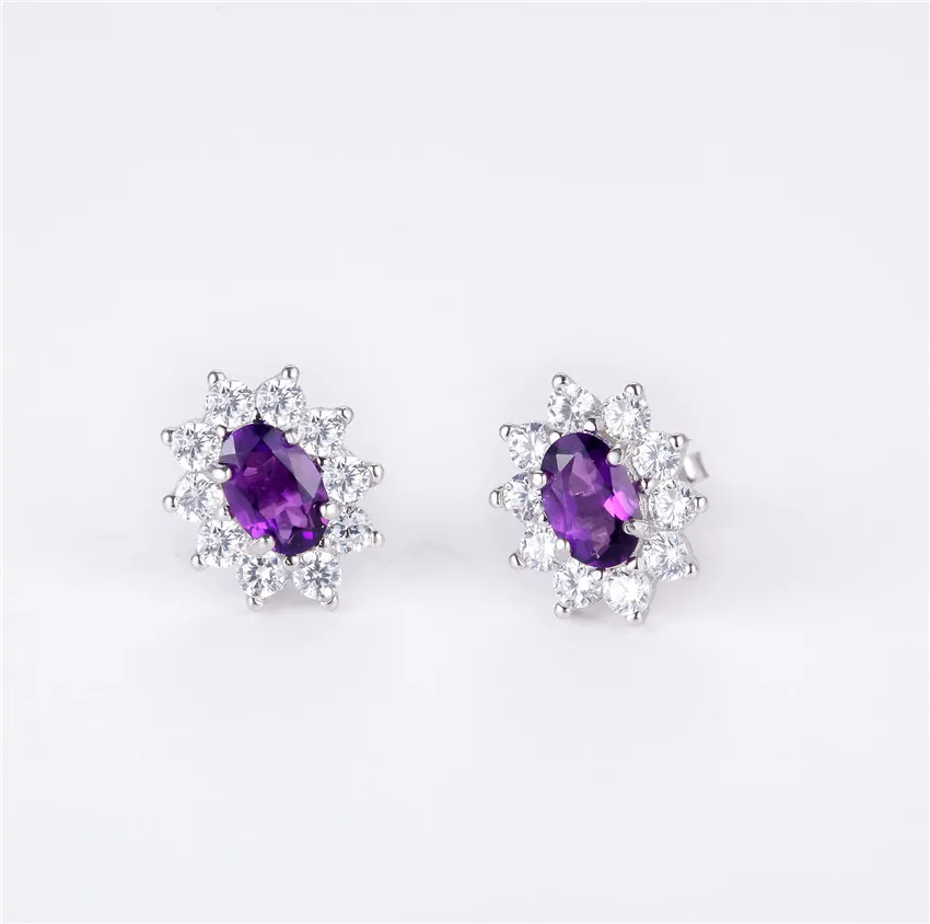 Almei 1ct Amethyst Bridal Stud Earrings for Women 925 Sterling Silver Princess Diana William Fine Jewelry with Box 10% CR002 | Украшения и