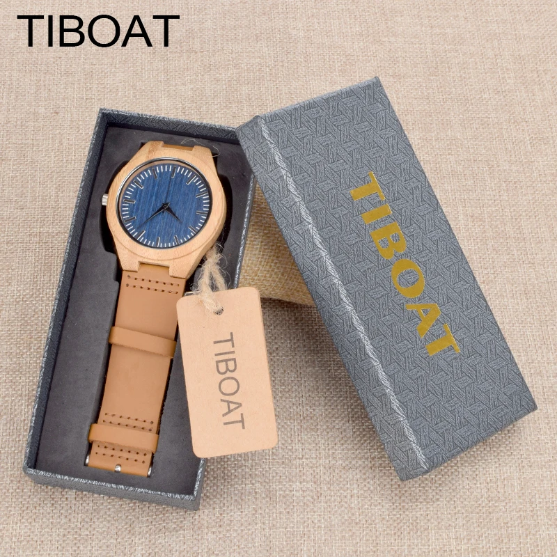 Tiboat простой Повседневное деревянные часы натурального бамбука наручные ручной