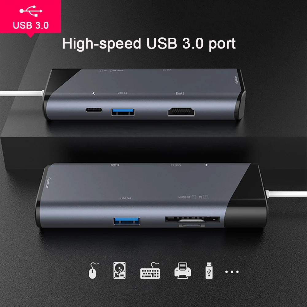 7 в 1 USB C концентратор HDMI 4K Gigabit Ethernet Rj45 адаптер 3 SD/TF кардридер PD для MacBook Pro iPad Type