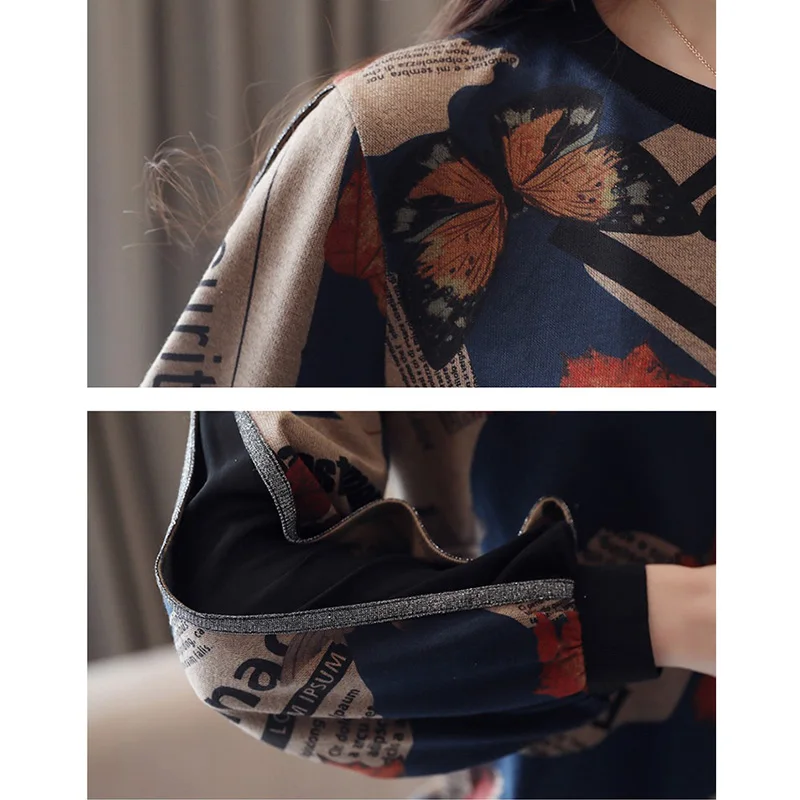 

Spring Women's Printed Chiffon shirt brand design Long-sleeved Chiffon sweater bohemian style Round neck Cpring shirt women