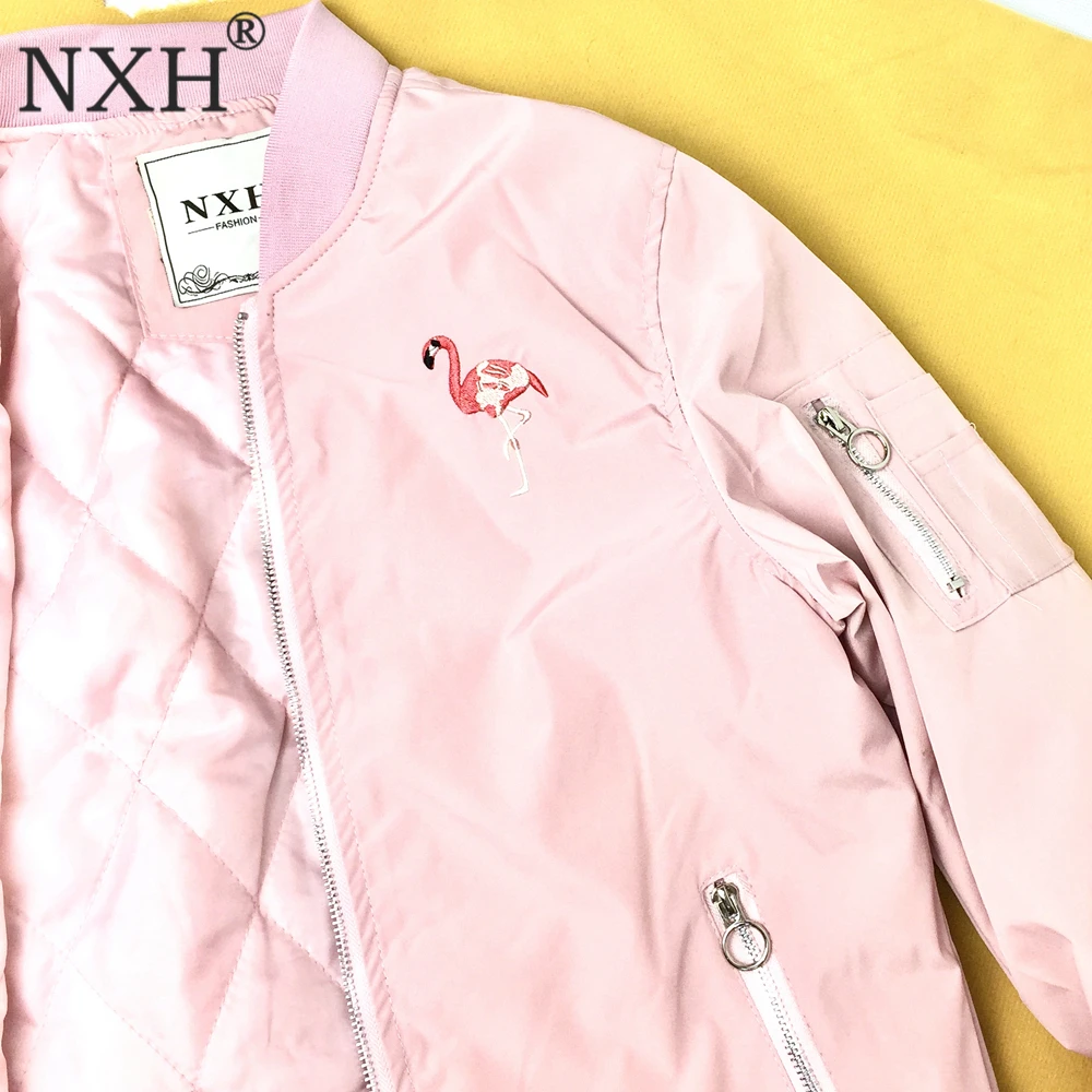 Куртка-пилот NXH розовая с длинным рукавом теплая повседневная 2019 | Женская одежда