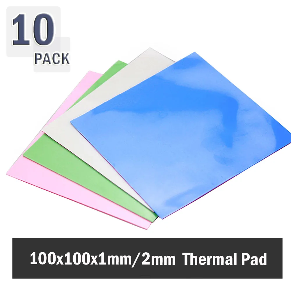 

10Pcs Gdstime 100x100x1mm 100x100x2mm Green Pink Blue White CPU Thermal Pad Heatsink Cooling Conductive Silicone Pad May
