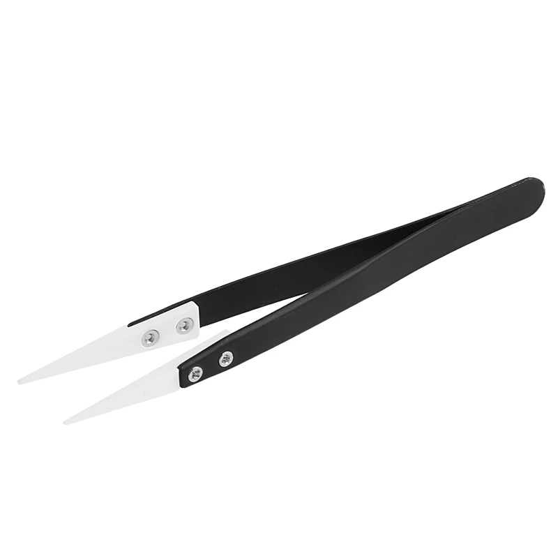 

OOTDTY Ceramic Tips Tweezers Stainless Steel Handle Straight Aimed Tweezers For Coils