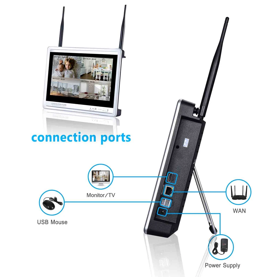 ANRAN P2P 4CH WI-FI NVR 12 дюймов ЖК-дисплей монитор 36 ИК Водонепроницаемый видеонаблюдения