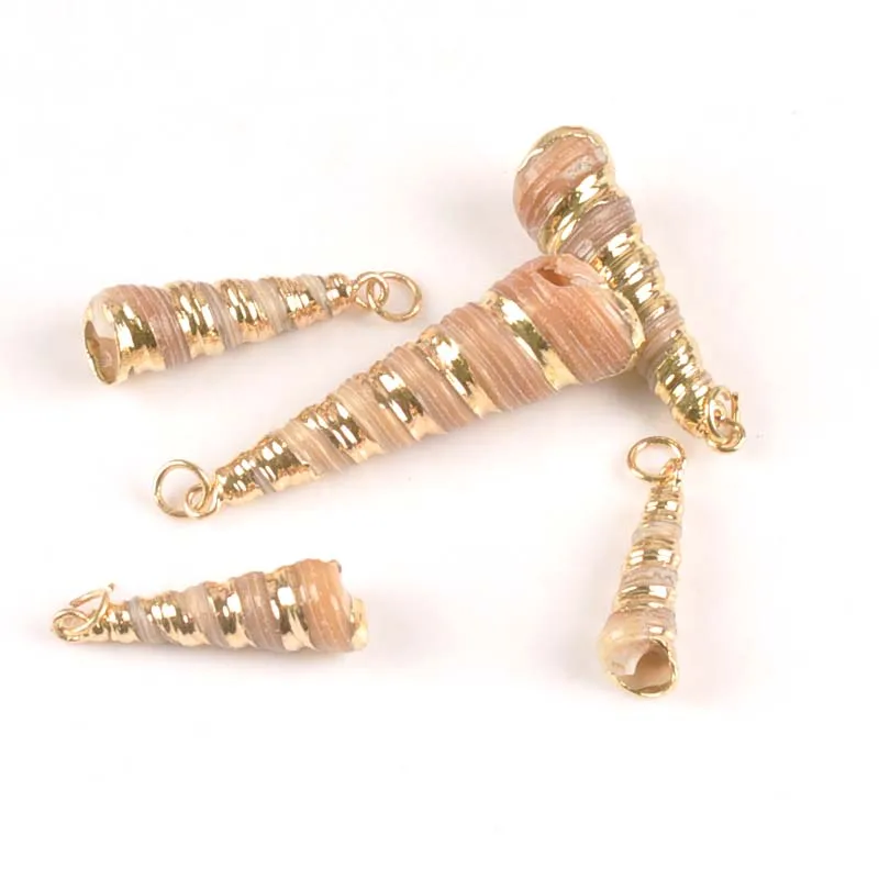 5pcs Natural Sea Shells Gold Plated For Nautical Decor Handmade DIY Pendant Spiral Shell Craft Accessories Home 21-25mm tr0152x | Дом и сад