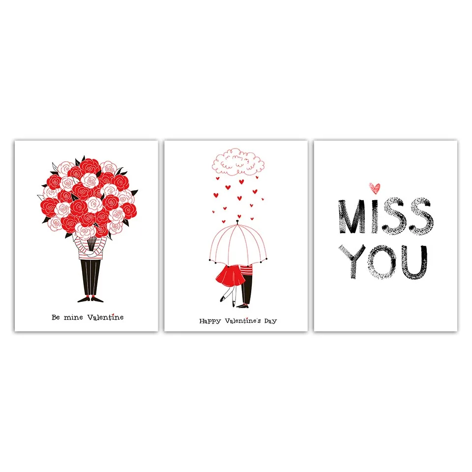 Постер в скандинавском стиле с изображением роз Miss You цветок минимализм холст