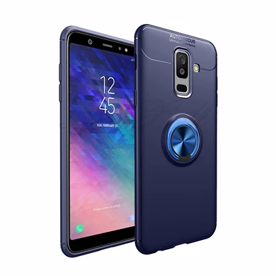 Для Samsung Galaxy A6 чехол силикагеля крышка Автомобильный держатель Подставка Магнитная кронштейн палец кольцо ТПУ чехол для Samsung A6 plus - Цвет: blue plus blue