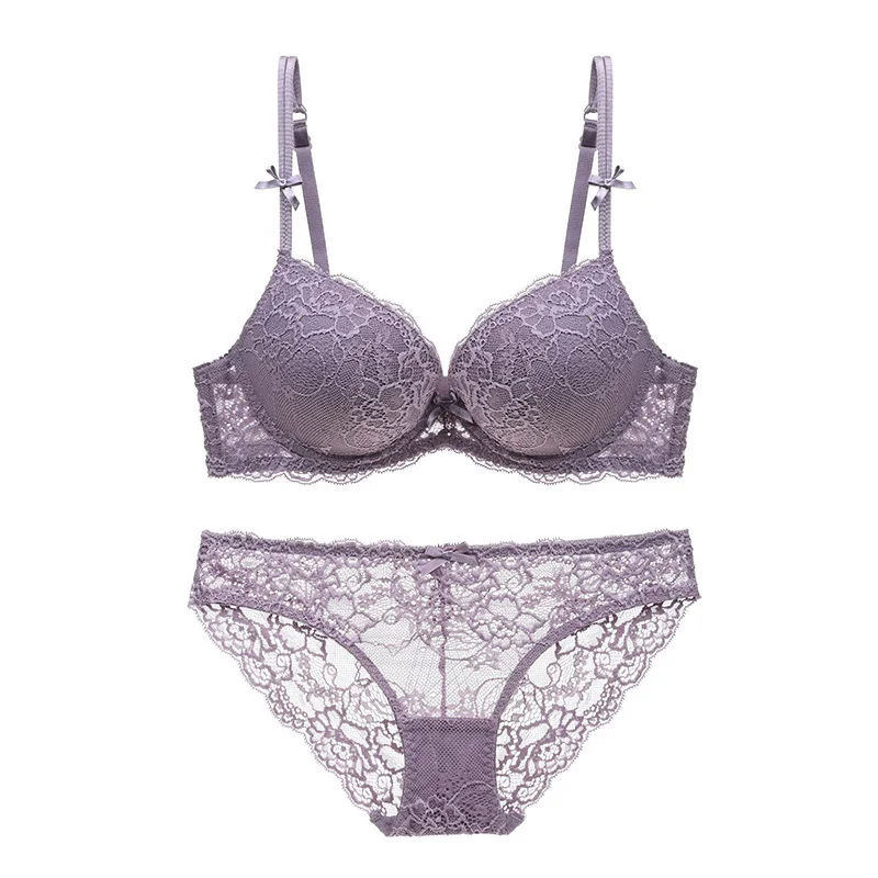 Purple Женское нижнее белье, кружевной сексуальный комплект нижнего белья, регулируемый комплект нижнего белья для женщин, кружевной комплект нижнего белья пуш-ап с чашечками ABC и трусиками - Цвет: Purple