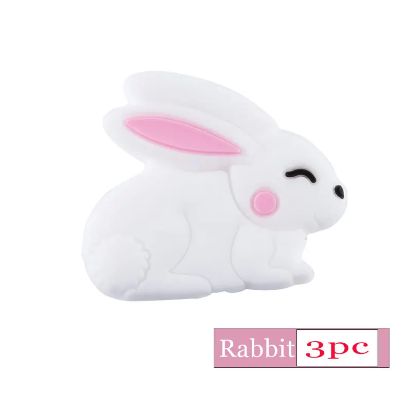 3pc Mini rabbit 3 шт Силиконовые бусы для прорезывания зубов детские товары грызун животное панда детский Прорезыватель DIY для соски подвеска на цепочке-ожерелье жевательная - Цвет: 3pc Mini rabbit