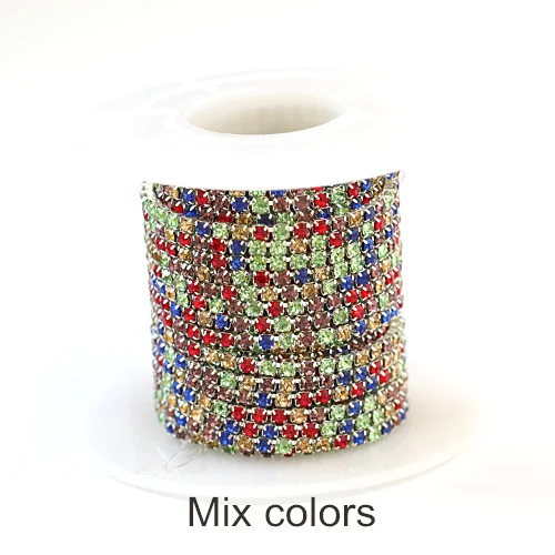 Mix colors SS6, 1 ярд, 5 ярдов, Красочные Стразы, цепочка, стекло, ПРИШИТАЯ отделка, с серебряным интенсивным коготком, для украшения своими руками, F0091 - Цвет: Mix colors