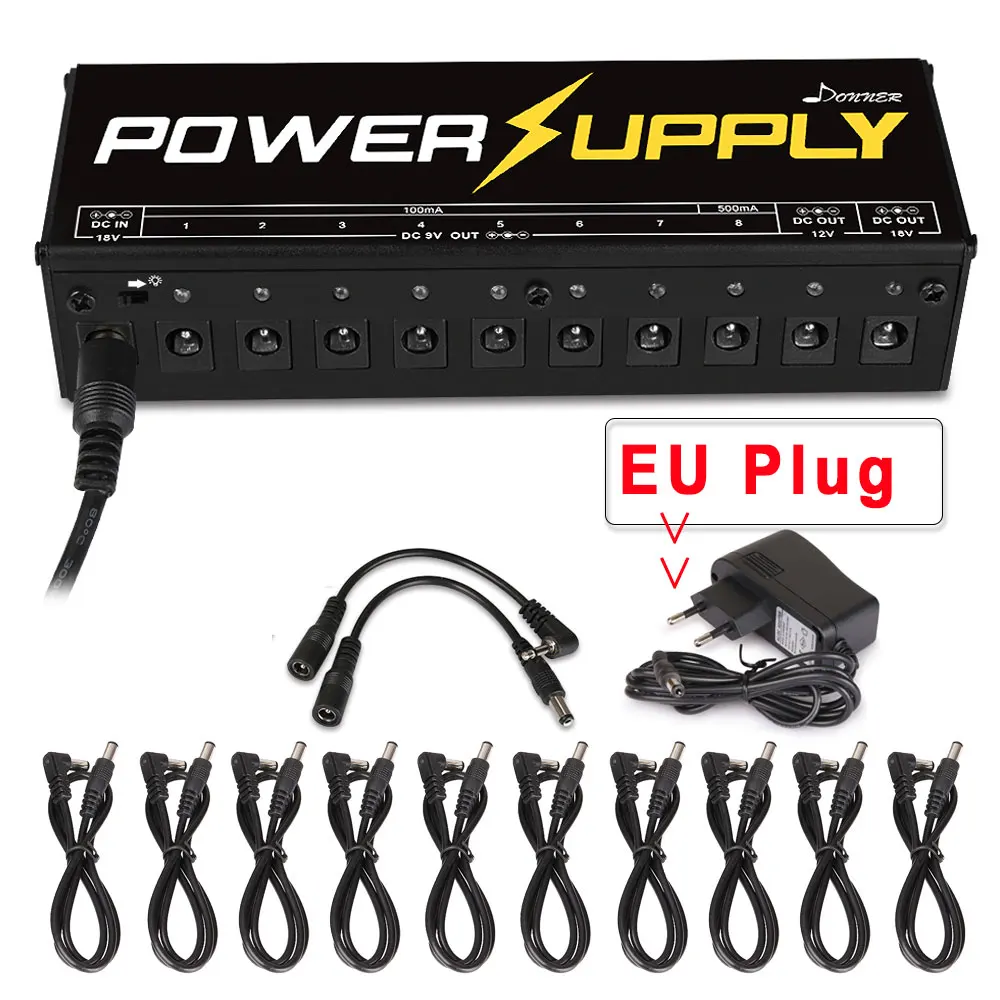 EU adapter Donner гитарный эффект педаль питания комплект 10 изолированный DC Выход 9 в 12 В 18 в педаль напряжение короткого замыкания Защита от перегрузки по току - Цвет: EU adapter
