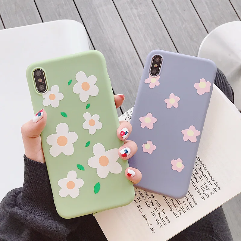 Простой цветок для iPhone Xs XR Max мобильный телефон оболочка 6s 7 8 Plus розовый белый Анти
