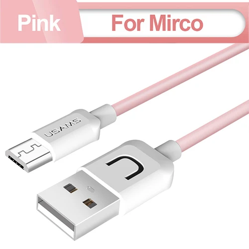 Pink USAMS Micro USB кабель, синхронизация данных плоский 2A Быстрый usb кабель для зарядки для samsung Xiaomi huawei MicroUSB кабель для зарядки телефона - Цвет: Pink