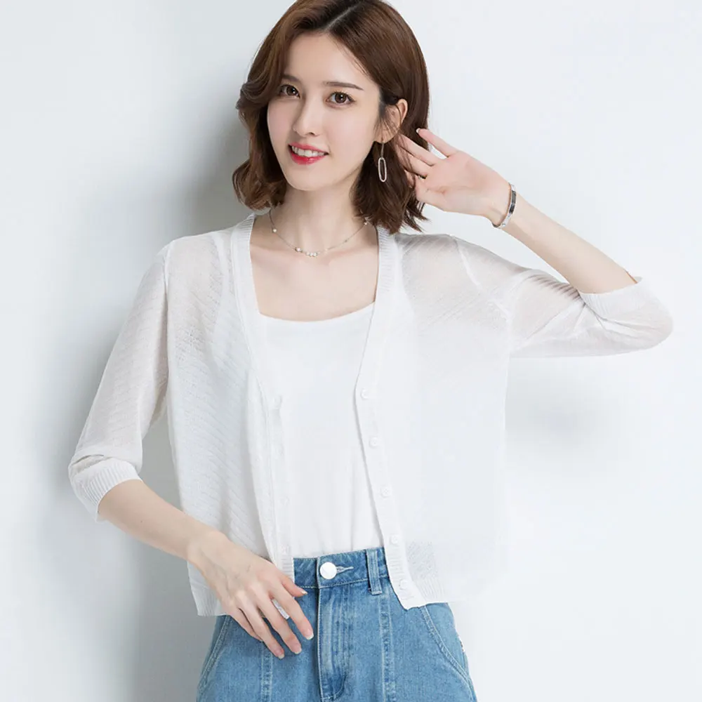 Женские летние легкие кардиганы Женский весенне-осенний Однотонный свитер