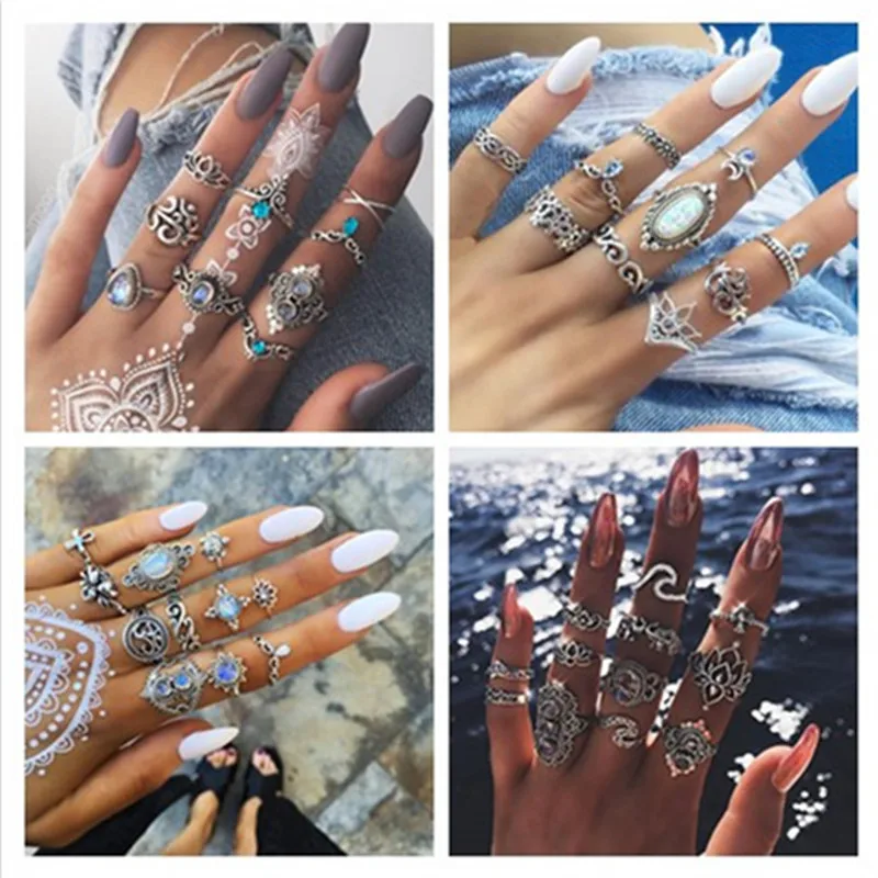 LMIKNI 2019 винтажные кольца для женщин Boho геометрический цветочный кристалл Knuckle