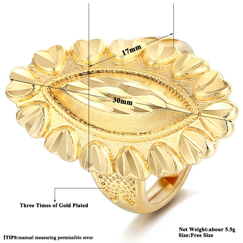 Большие овальные ювелирные украшения с цветком на пальце золотого цвета